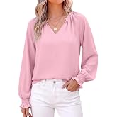 Dokotoo Blouses for Women Dressy Casual Flowy Boho Tops V Neck Long Sleeve Shirts Spring Outfits 2026