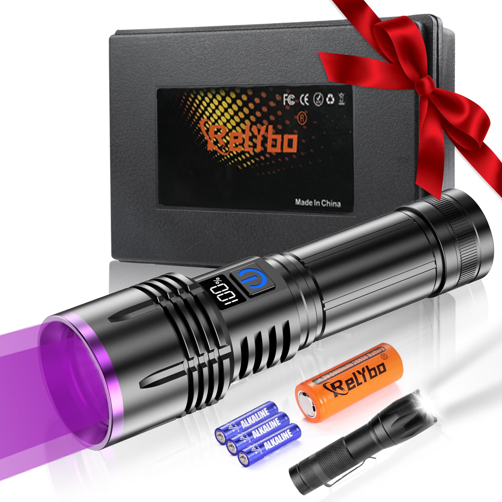 Relybo 30W 365nm UV Torch Rechargeable, Black Light Torches with Power Display, Powerful UV Light Torch Flashlight, Blacklight Ultraviolet Light for Resin Curing, Golf Ball Finder, Pet Urine Detector