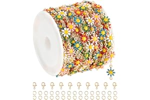 KYUNHOO 16.4 Feet Colorful Flowers Chain for Jewelry Making Gold Plated Brass Daisy Chaind Bulk for Women with Jump Rings Lobster Claps Jewelry Findings