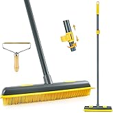NEWE Rubber Broom Carpet Brush with Squeegee, Pet Hair Remover with Long Handle, Detailing Lint Fur Removal Tool