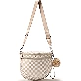 Pander Crossbody Bum Bag for Women, Everyday Nylon Shoulder Bag with Pompom Keychain Wristlet Bag Charm, Adjustable Strap