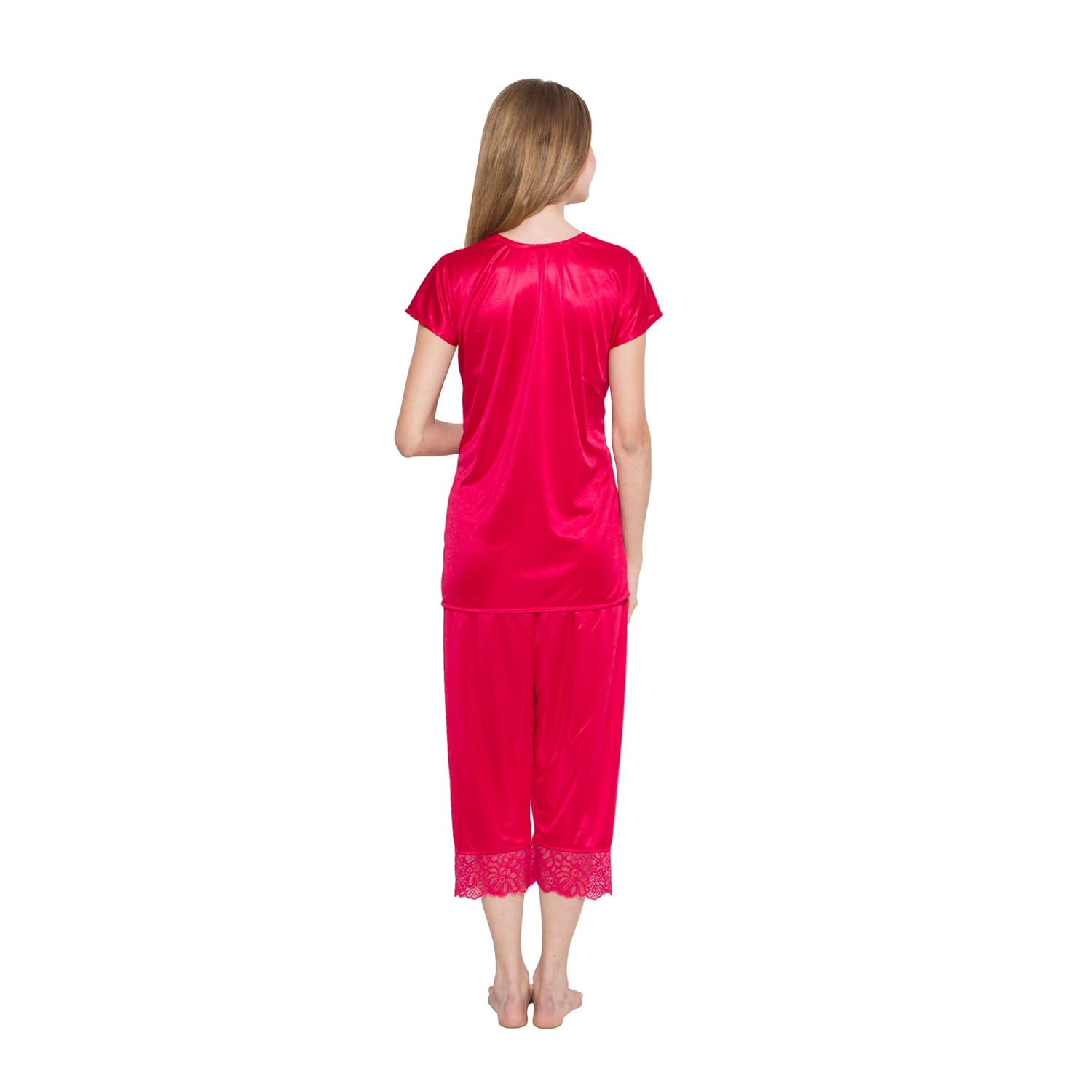 kismat fashion red top & capri set with lace work