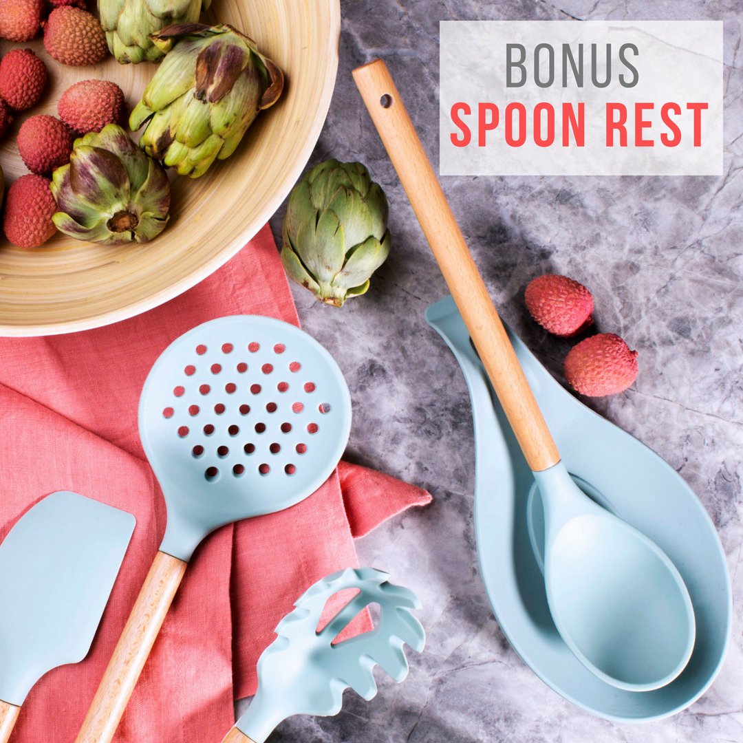 7 Piece Incl Silicone Spatula Aqua Kitchen Decor Aqua Utensils