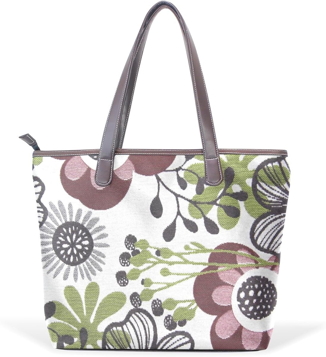 Red Flowers Printed PU Leather Handbag Tote Bag Shoulder