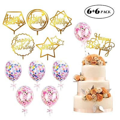 12 Pack Gold Birthday Cake Topper Set with Confetti Australia | Ubuy