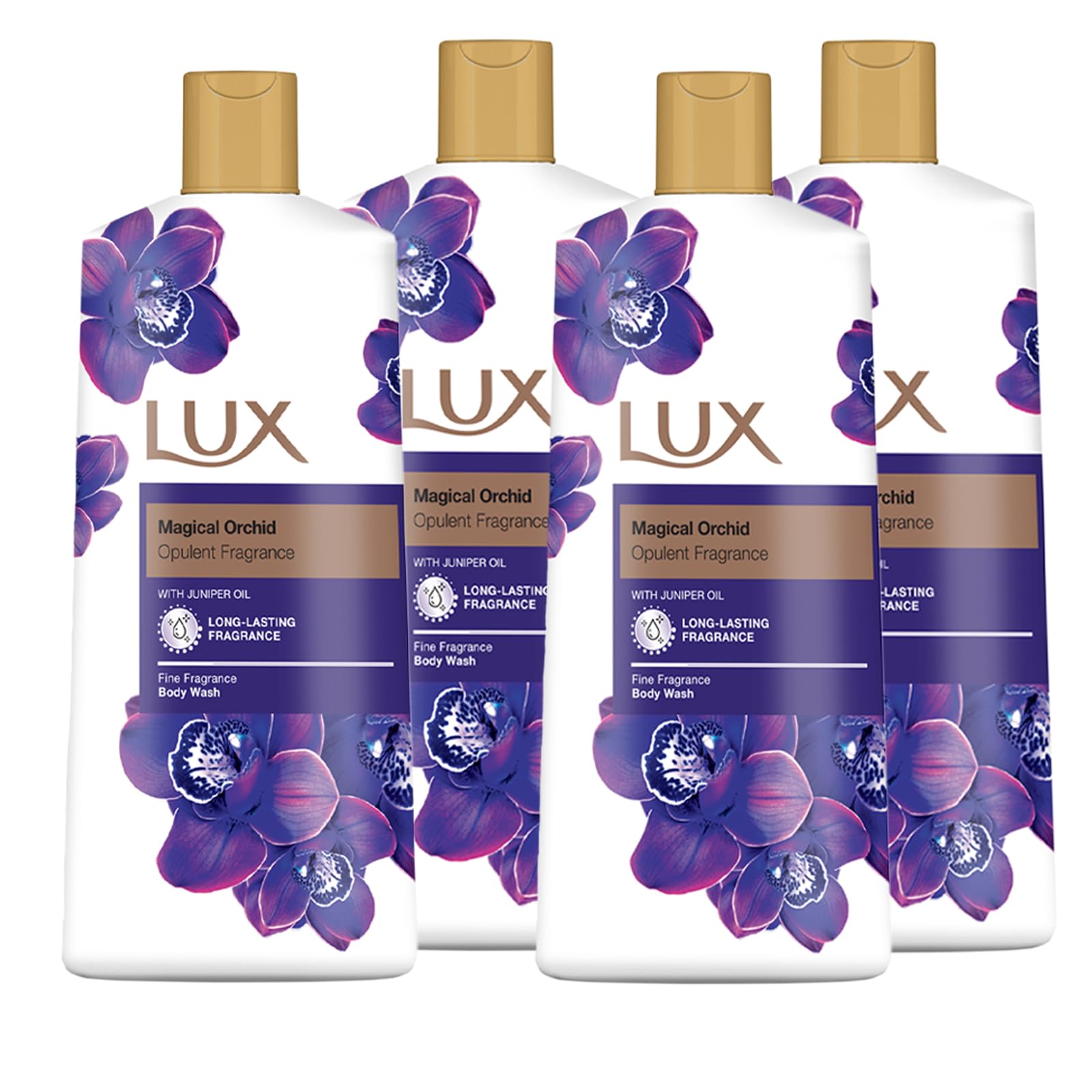 LUX Body Wash, Magical Orchid with Juniper Oil - Gentle & Soothing Skin Care, Nourishing Body Cleanser, Aromatic Bath Soap, Shower Gift for Women - Pack of 4, 600 ml
