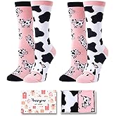 HAPPYPOP Cow Gifts for Women - Cow Lover Gifts for Women, Cow Print Socks 2 Pack
