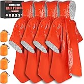 Blcculi 4 Pack Emergency Rain Poncho with Mylar Blanket Liner, Thermal Poncho Survival Blankets,Waterproof Emergency Thermal Blanket for Survival Gear,Camping,Hiking,Outdoor,Heavy Duty (Orange)