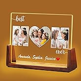 Idiyfun Personalized Christmas Gifts for Mom from Daughter Son Kids, Customized Acrylic Plaque LED Walnut Photos Frame with Night Light, Mothers Day, Birthday Gifts for Mom Mother MAMA Wife Women