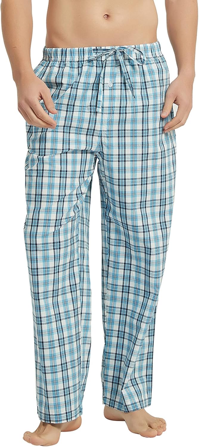 Vulcanodon Men's Cotton Woven Pajama Pants, Soft Lounge Pajama Pants with Big Pockets for Men Plaid Pj Bottoms at  Men’s Clothing store