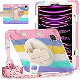 BRAECNstock Kids Case for Apple iPad Air 13 inch (M3/ M2)/ Pro 12.9 inch 6th/5th/4th/3rd Geneation, Shockproof Protective Case with Pencil Holder, [360° Rotating Hand Strap + Stand], Colorful Pink