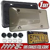 Aootf License Plate Cover Frame -2020 New Clear Smoked Novelty Car Tag Cover and Black Silicone License Plate Frame Combo, Bu