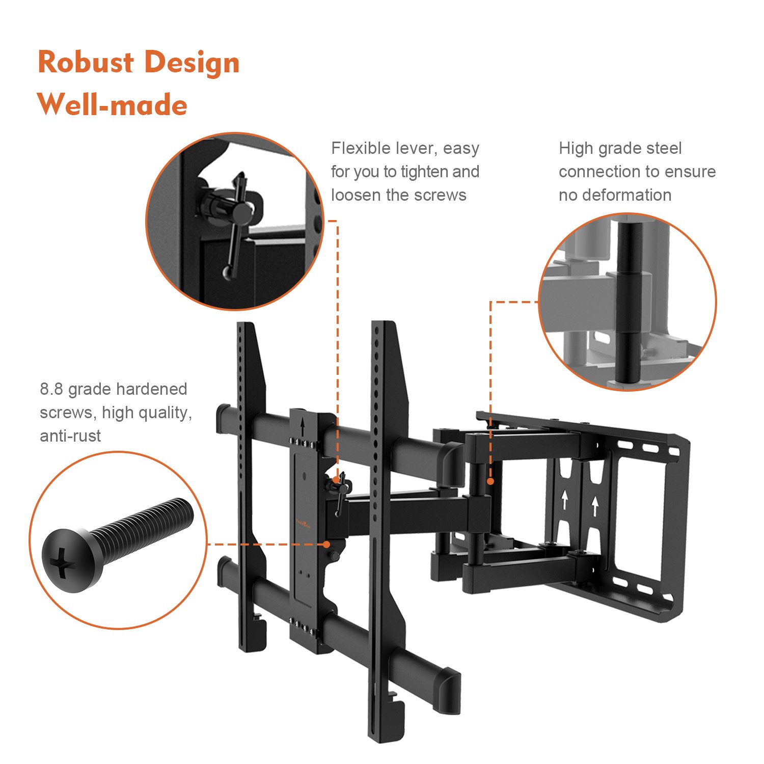Perlegear TV Wall Bracket - Extends & Swivels - TV Mount fits 37”-70” TVs - Holds up to 100lbs, Adjustable Viewing Angle - Bonus 10ft HDMI Cable & Concrete Anchors Plus more