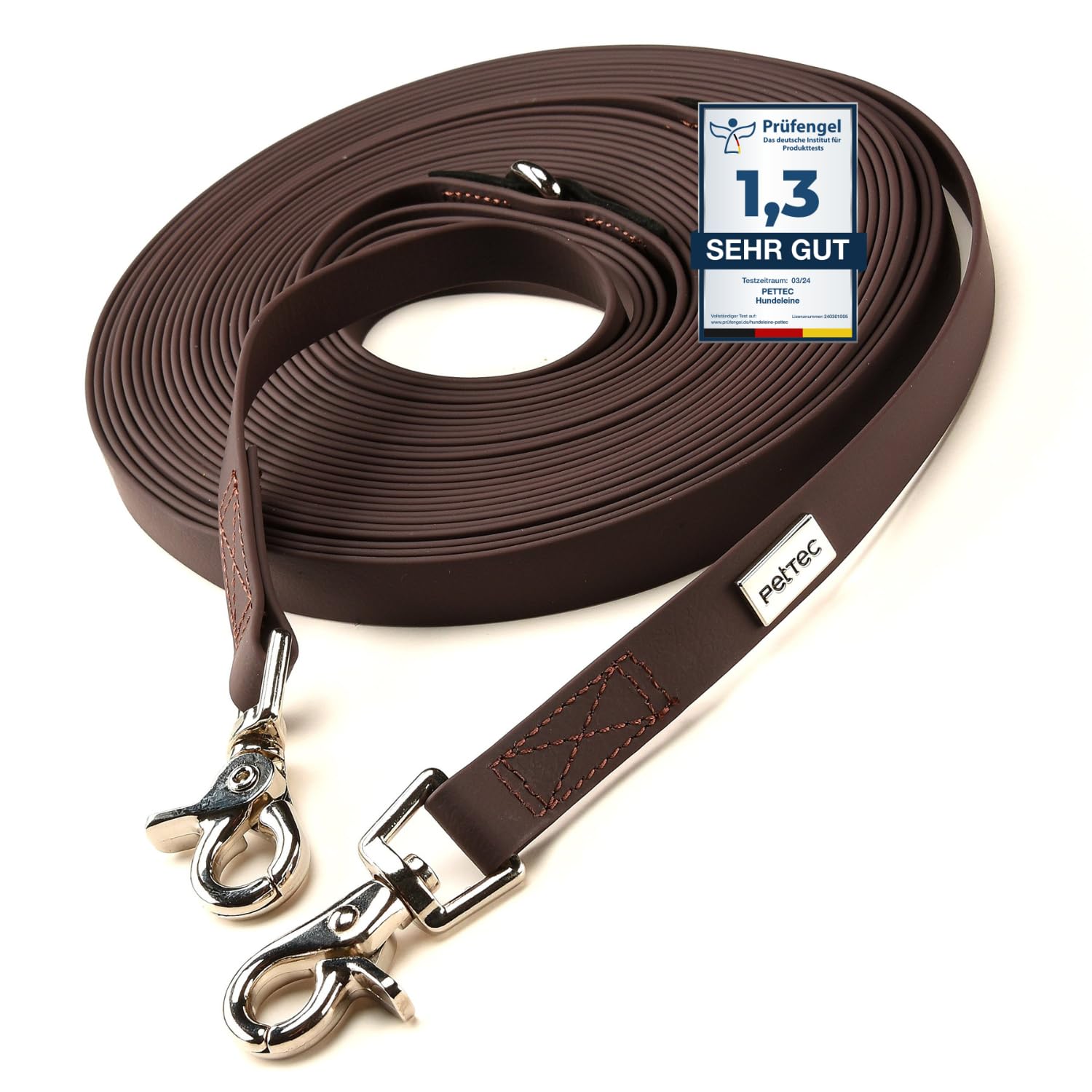 PetTec Dog Leash * 2m / 5.5ft & 10m / 33ft* Slim Edition, Comfortable to Handle, Tear Resistant, Strong Trioflex Material, Weatherproof, Robust Lead Line for Dogs Up to 50kg (Brown, 10m / 33ft)