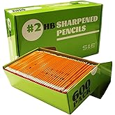 S & E TEACHER'S EDITION Woodcased #2 Pencils, Pre-sharpened, Yellow, with Erasers #2 HB Lead Bulk Box, No. 2 Pencil, Back to school, 600Pcs