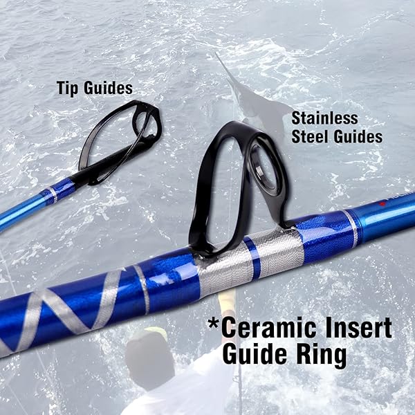 FIBLINK BENT BUTT FISHING ROD 2-PIECE SALTWATER OFFSHORE TROLLING ROD (5’6″-50-80LBS CONVENTIONAL GUIDES)