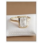 Dulin 1ct/2ct/3ct Emerald Cut Cubic Zirconia Engagement Ring for Women 14K Gold Plated 925 Sterling Silver Anniversary Wedding Promise Gift for Wife Christmas Valentine's Day Birthday Gift for Her
