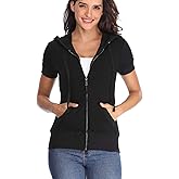 MISS MOLY Women's Short Sleeve Hoodie Full Zip Up Cotton Slim Fit Sweatshirt with Pocket