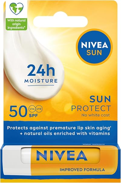 NIVEA Sun Protect Caring Lip Balm SPF50 4.8g Shea Butter UVA UVB