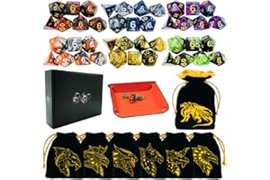 TOYFUL 6 Sets DND Dice Double-Color Polyhedral Dice Dungeons and Dragons Rolling Dice for RPG MTG Table Games Dice Bulk with Free Six Drawstring Bags and PU Leather D&D Dice Tray