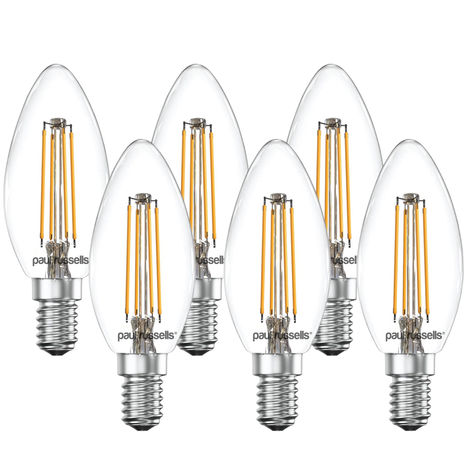 paul russells LED Filament Candle – Dimmable Small Edison Screw E14 Light Bulbs, 4.5Watt 470Lumens C35 LED Bulbs, 40w Equivalent, 2700K Warm White Dimmer SES Energy Saving Chandelier Lamps, 6 Pack