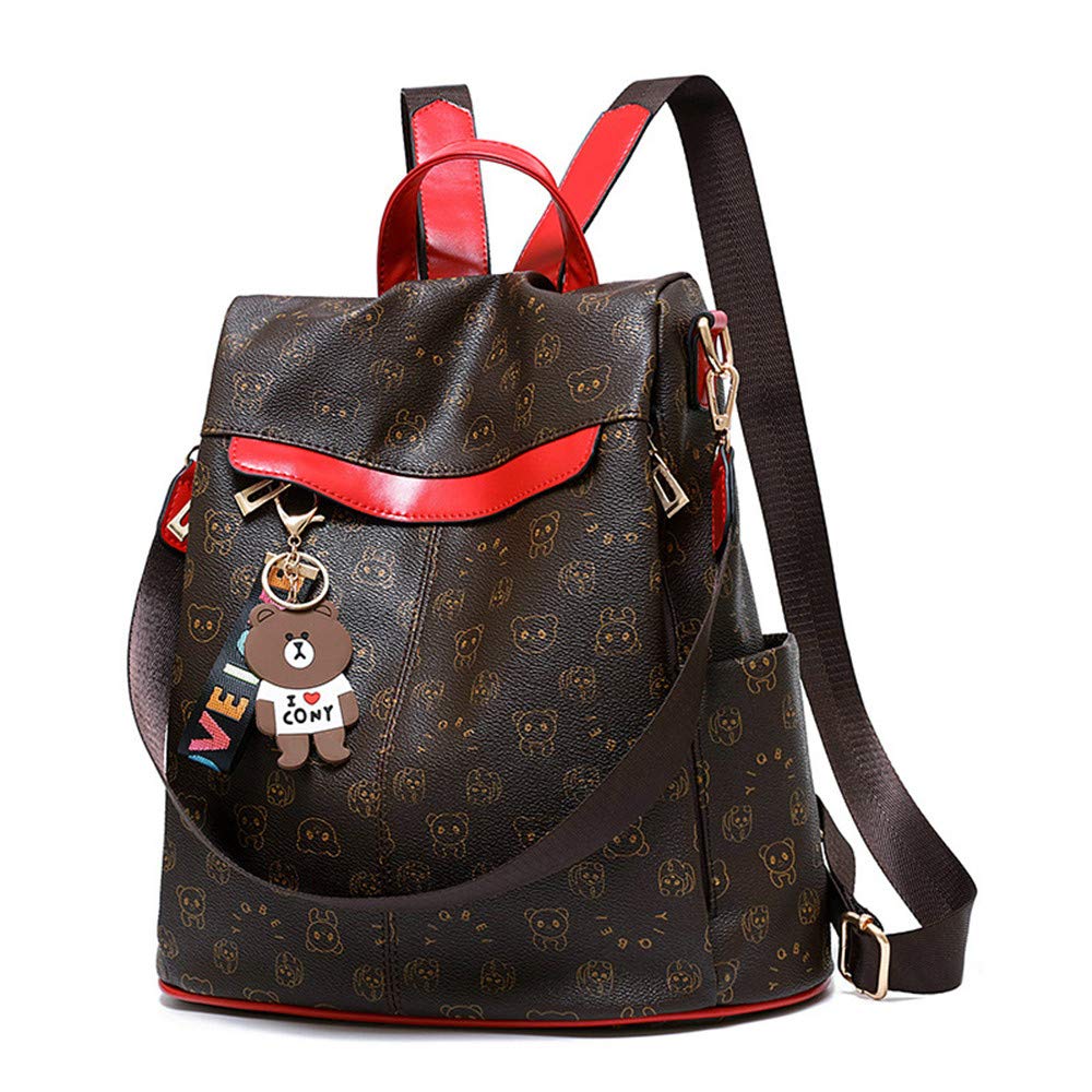 AlwaySky Women Backpack Anti-theft Waterproof Casual Rucksack Cute Bear Design Daypack Shoulder Bag for Lady Girls, Red