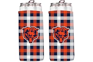 KOLDER Football 12oz 2-Pack Slim Skinny Can Holder Insulator Beverage Huggie Cooler Coozies (Chicago Plaid (Bears))