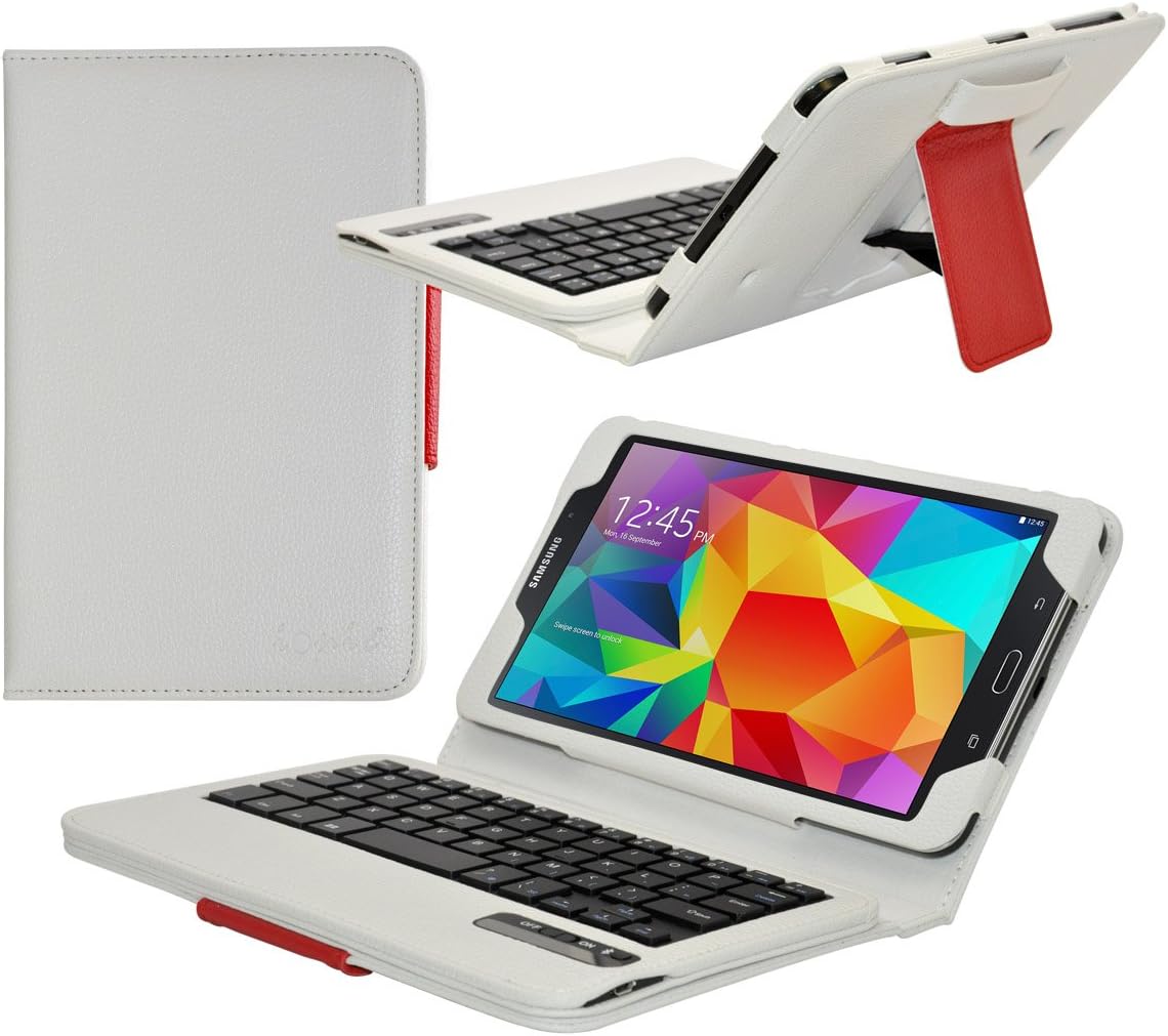 Ionic 2014 Samsung Galaxy Tab 4 8.0 8-Inch Case with Bluetooth Keyboard Tablet Stand Leather Case (White/Red)