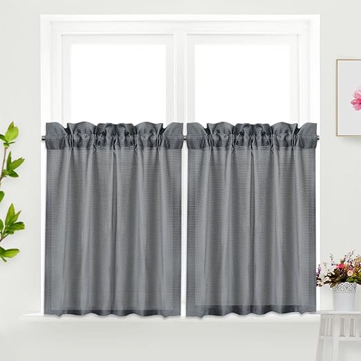 Amazon Com Idealhouse Grey Tier Curtains Waffle Woven Textured