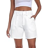 MoFiz Dress Shorts for Women Business Casual Summer Pleated Tailored Elastic Waist Work Office Trouser Shorts with Pockets