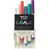 Top Chalk - Professional Liquid Chalk Ink Marker Pens - 6 Pack Fine-Tip (Blue, Green, Purple, Red and 2 x White)