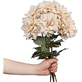 DuHouse 6PCS Artificial Dahlia Flowers,23.5" Long Stems Fake Flowers for Home Decor Wedding Centerpieces,DIY(Light Champagne)