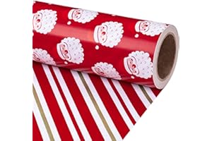 RUSPEPA Reversible Wrapping Paper Roll - Christmas Santa Claus and Stripe Pattern Great for Christmas, Party, Baby Shower - 1