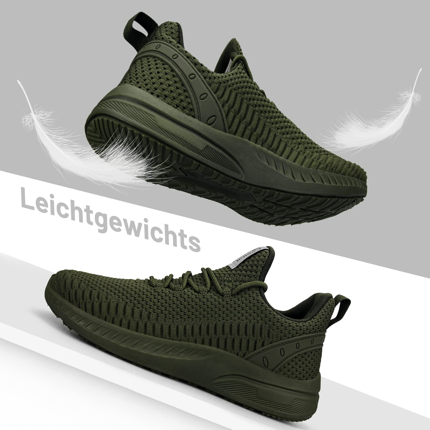 Feethit Sneaker Herren Laufschuhe für Gehen,Joggen,Laufen,Sport Armeegrün 44 2