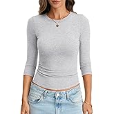 EasyGala Womens Cotton 3/4 Length Sleeve Tops Crew Neck Slim Fit Shirts Basic Going Out Tops Casual Spring Fashion 2026