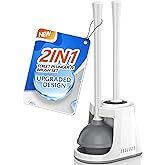 LOVLOY Toilet Plunger and Brush with Holder, Bowl Brush and Heavy Duty Toilet Plunger Set with Ventilated Holder, 2-in-1 Toilet Brush and Plunger Combo for 5.3-inch Toilet Drain New Pack (White, 1)