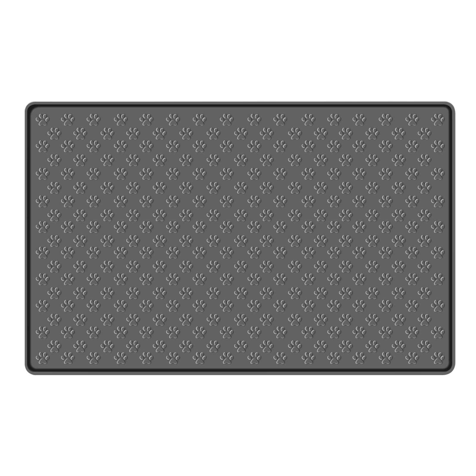 MOACC Dog Food Mat, Silicone Pet Feeding Mat, Non Slip & Waterproof Bowl Mat for Dog and Cat, 47 x 30 cm, Grey Paw Pattern