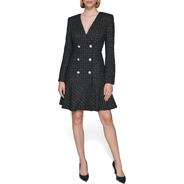 Gabby Skye Women's Long Sleeved Round Neck Lace A-line Dress Dress, Black/Navy,  4 at Amazon Women's Clothing store