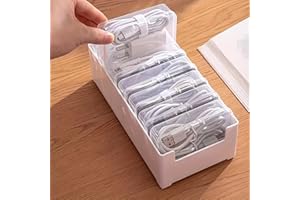 LJRHYEH Cable Organizer Storage Box with 7 Wire Ties,Desktop Cable Management Box with Switch, Power Cord Organizer for Office,Home,Desk Accessories Storage Stationery Supplies（Clear）
