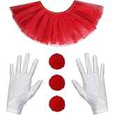 phnydreg 5Pcs Clown Costume Accessories Women Clown Ruffle Collar Pompom Balls and Gloves for Halloween Cosplay Party