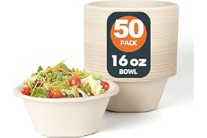 hooray mida 16 OZ [50 Pack] Heavy Duty Disposable Paper Bowls - Eco-friendly Natural Bagasse - Biodegradable Bowls for Cereal, French Fries,Rice