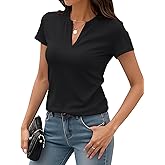 Meetrendi Women's V Neck T-Shirts 2025 Trendy Summer Short Sleeve Casual Tees Slim Fit Basic Tops for Work
