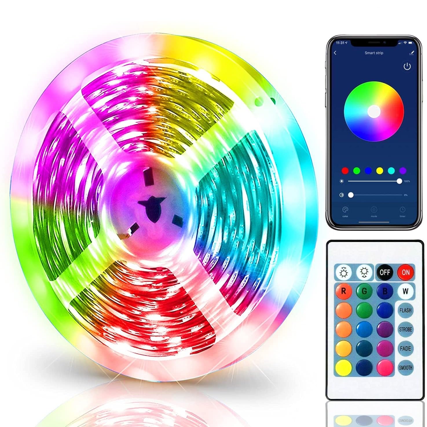 DSL Led Strip Lights 5M, Light Strips with Smart App Control Remote (Waterproof), 5050 RGB Music Sync Colour Changing, Led Lights for Decoration, Bedroom Lighting, Party, Cabinet, TV USB Bluetooth