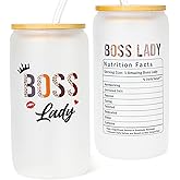 DECZHIYU Boss Lady Gifts for Women - Bosses Day Gifts for Her - Best Christmas Birthday Appreciation Boss Day Gift for Women - Female Bosses Gift Ideas 16 oz Glass Cup with Lid Straw