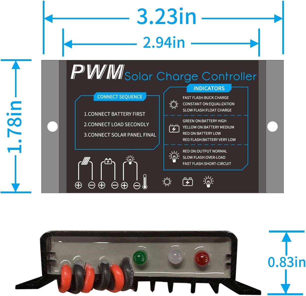 PowMr Solar Charge Controller Waterproof - 10A Charge Controller 12V 24V Auto Load on 24Hours IP68 Waterproof Solar Controller for Lead-Acid Battery (CMP-03 10A) : Garden & Outdoor