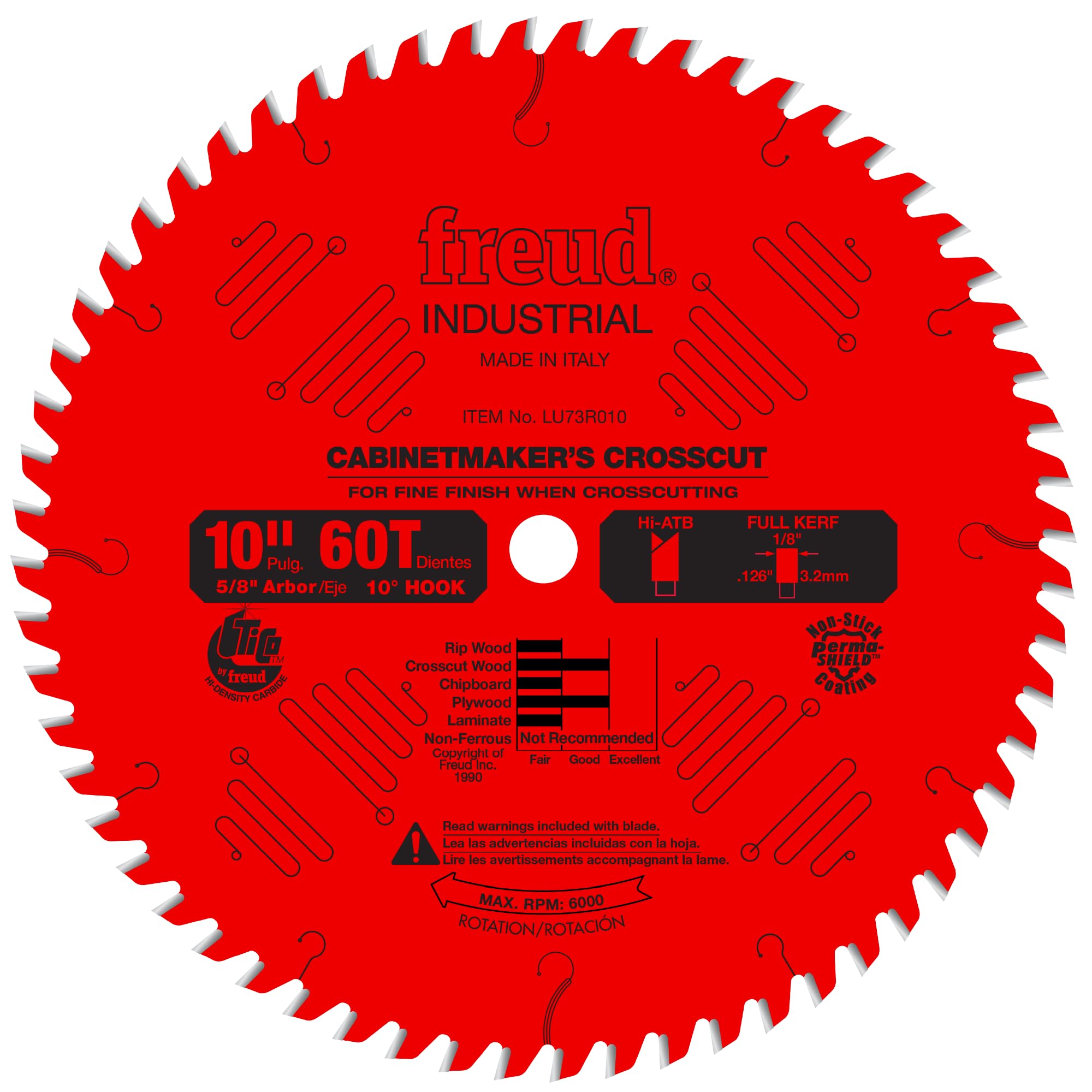 Freud LU73R010: 10" x 60T Cabinetmaker’s Crosscut Blade