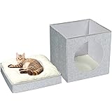 PINPLUS Folding Pet House Cat Hideout or Small Dog Bed Kitty Hideaway Ottoman Cube,Covered Cat Hut Nest Closed Winter Warm Sl
