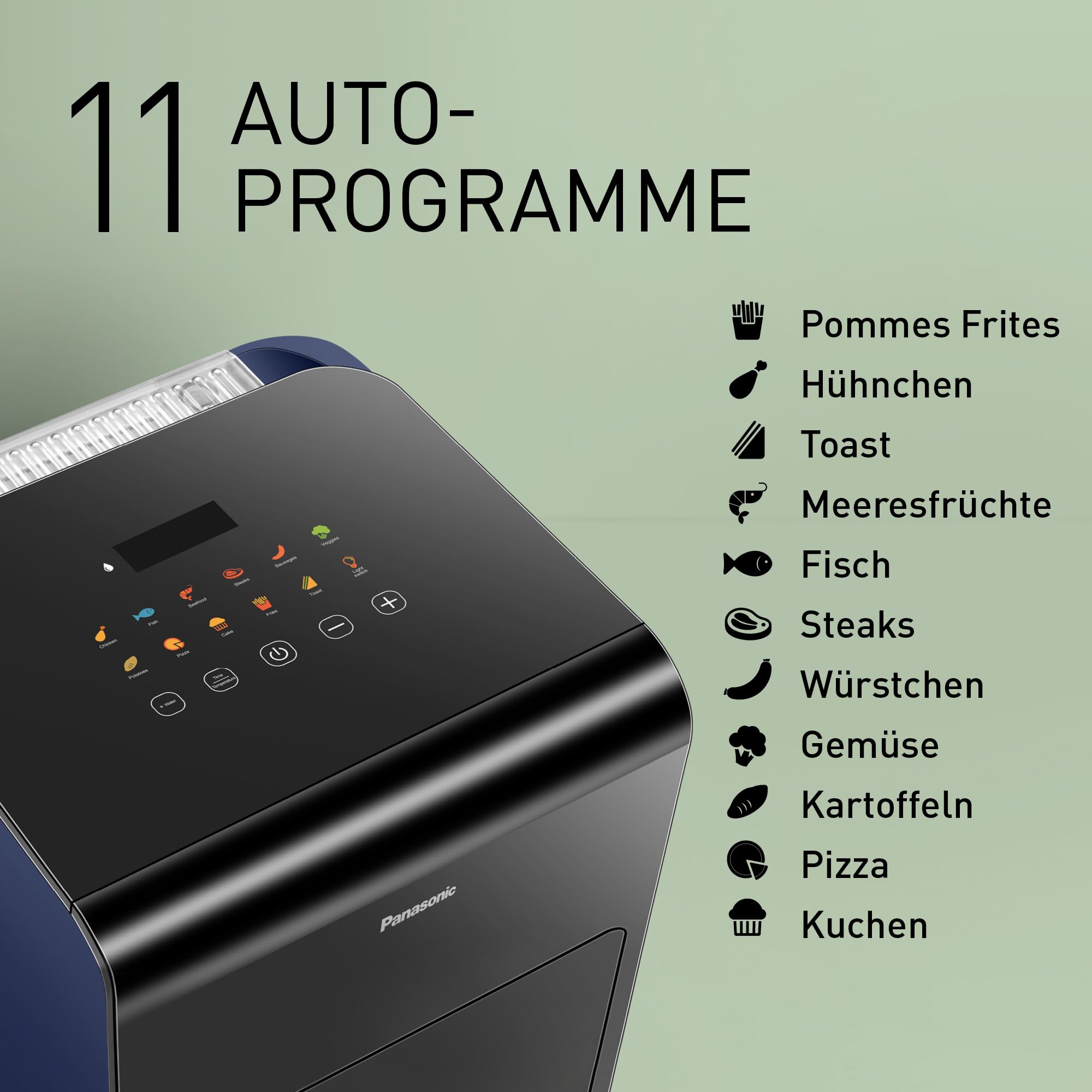 Panasonic NF-CC600AXE Air Fryer mit Sichtfenster, 6 l, 80–200 °C, digitaler Timer & LCD-Display, sanfte Dampfzugabe, 11 Voreinstellungen, einfache Reinigung, Schwarz mit Griff in Roségold 6