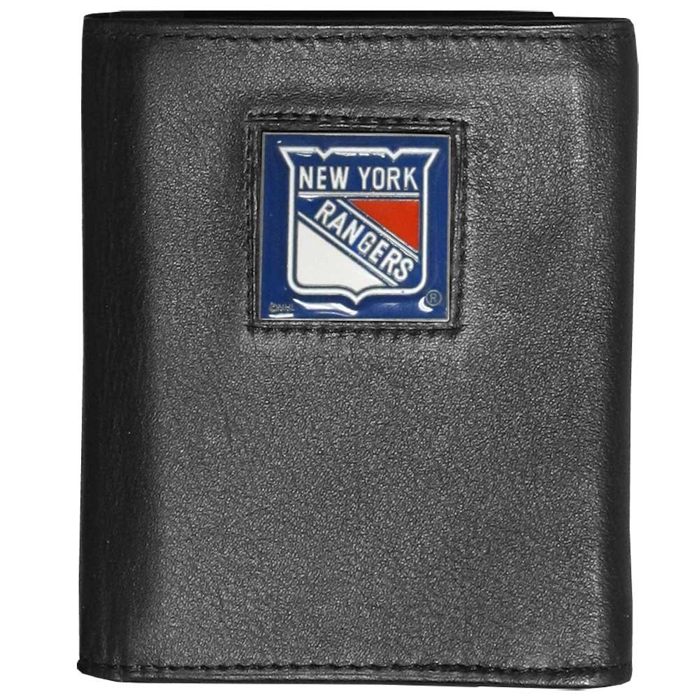Siskiyou Sports NHL Mens New York Rangers Deluxe Leather Tri-fold Wallet Packaged in Gift Box One Size Black