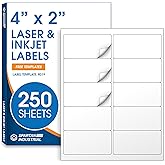 4" X 2" Printable Shipping Address Labels Compatible with Inkjet and Laser Printers - 250 Sheets, 2500 Total Matte White Paper Stickers for Mailing - Spartan Industrial Template R019